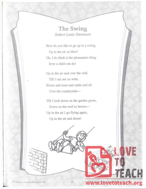 The Swing - Robert Lewis Stevenson | LoveToTeach.org