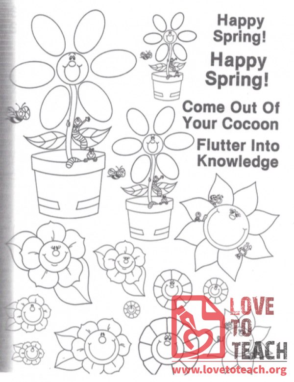 Download Happy Spring! Flowers Coloring Page | LoveToTeach.org