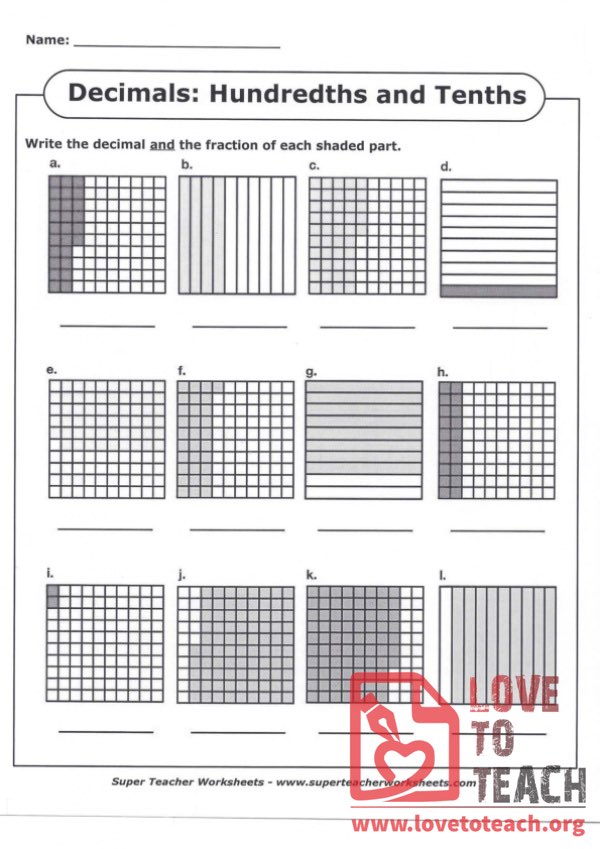 Decimals - Hundreths and Tenths - in Squares (with Answer Key ...