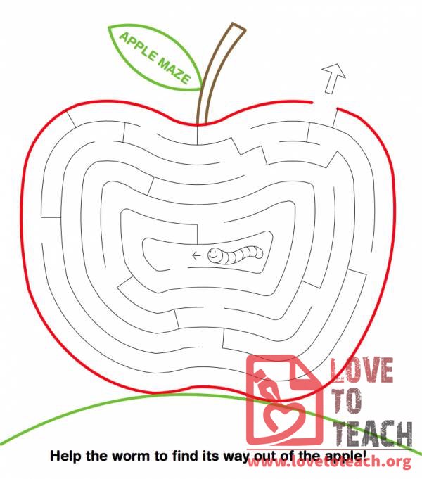 Apple Maze - via LoveToTeach.org (Free Printable PDF's)