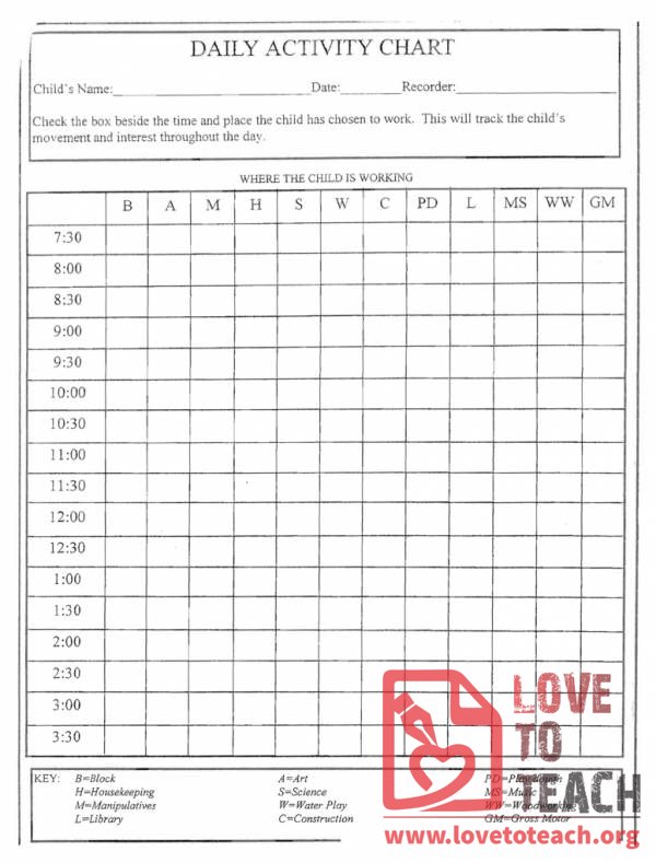 printable worksheets c Daily  LoveToTeach.org Activity Chart