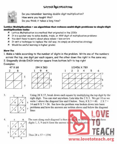 lattice multiplication how to lovetoteach org