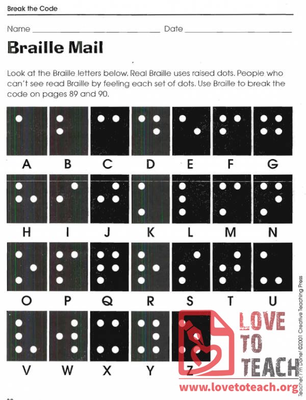 Braille Mail Break The Code Worksheets LoveToTeach