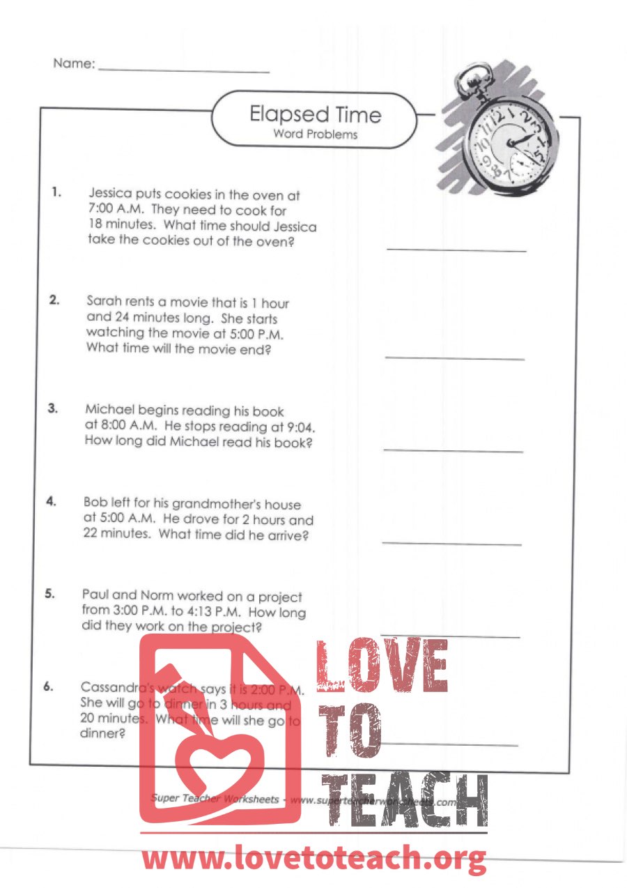 elapsed time word problems a with answer key lovetoteach org