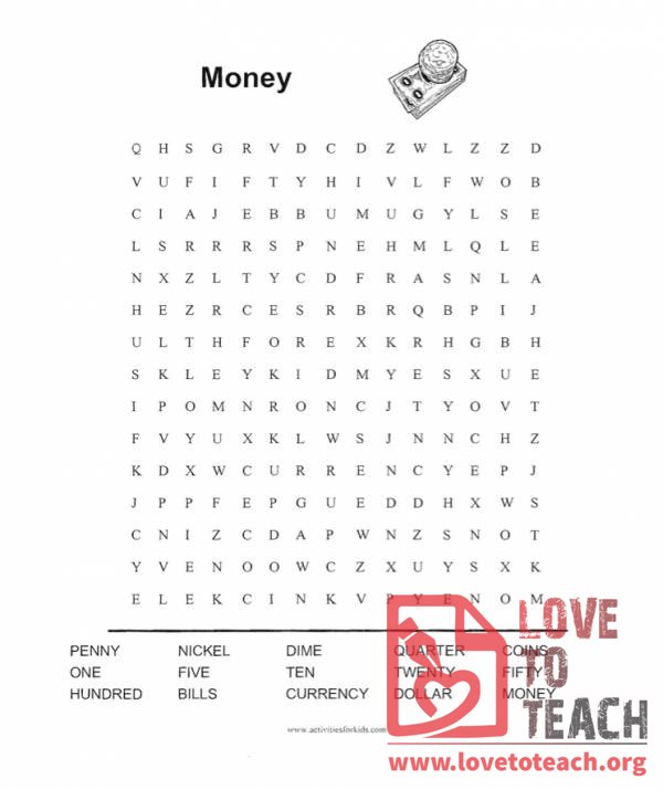 money word search lovetoteachorg