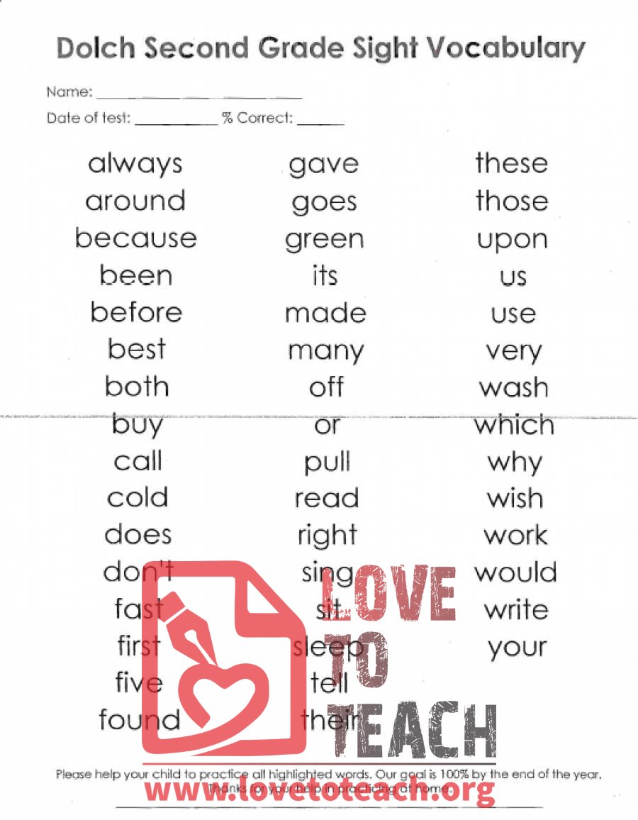 Dolch Sight Words Grade 1 And 2 LoveToTeach