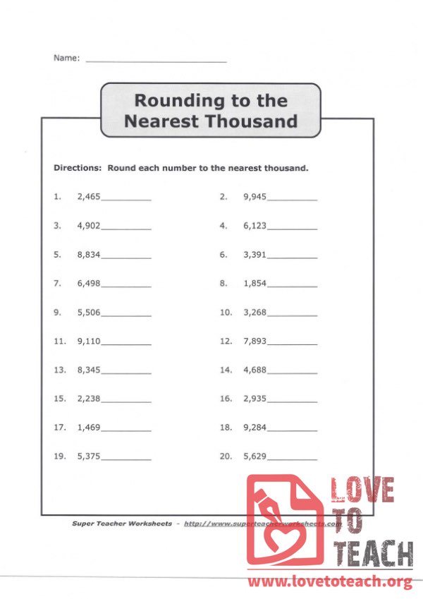 Rounding to the Nearest Thousand (with Answer Key ...