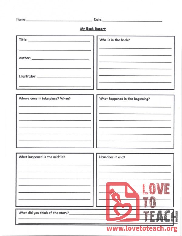 High School Book Report Printable