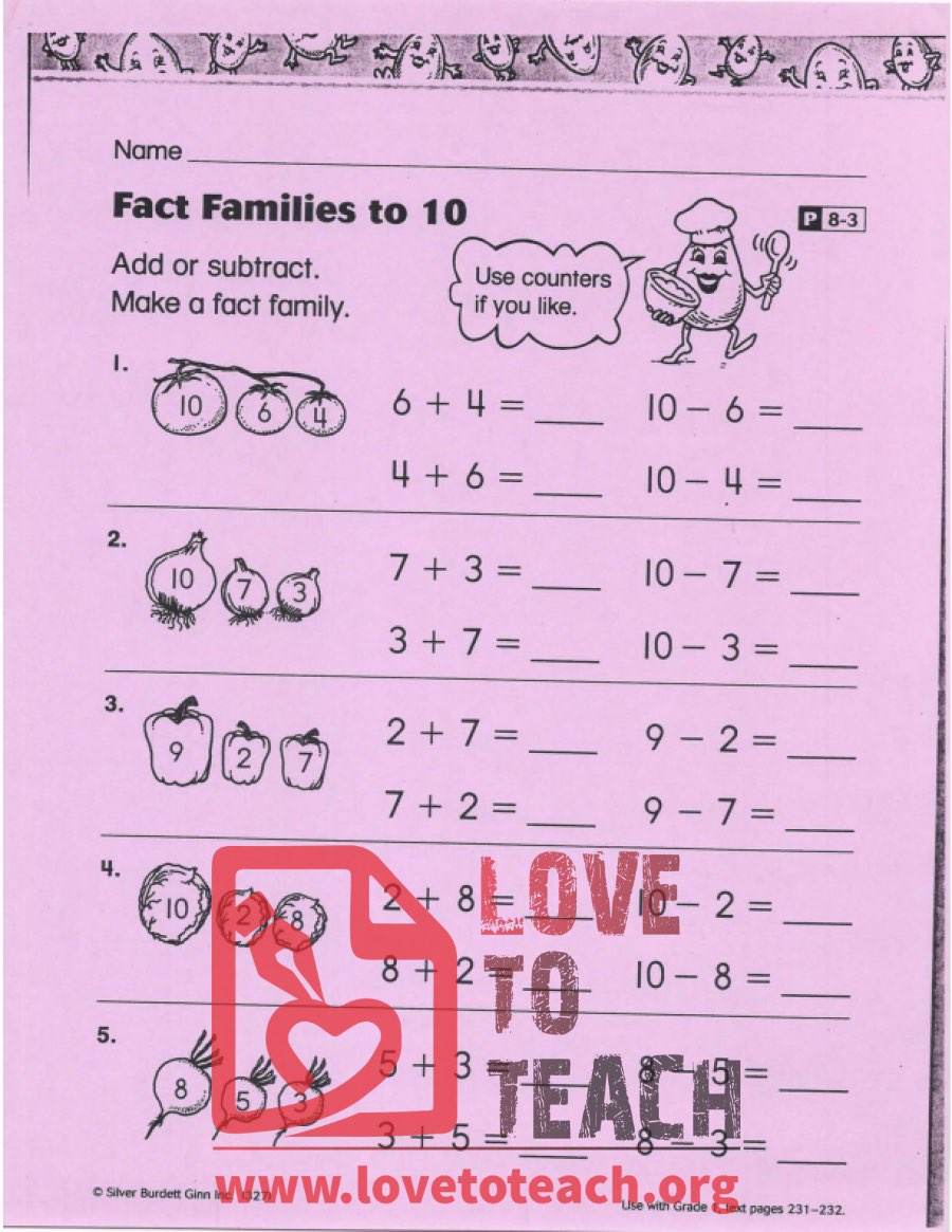 Fact Families to 10