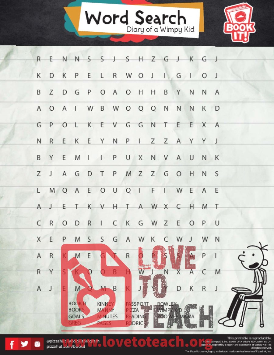 Diary of a Wimpy Kid Word search