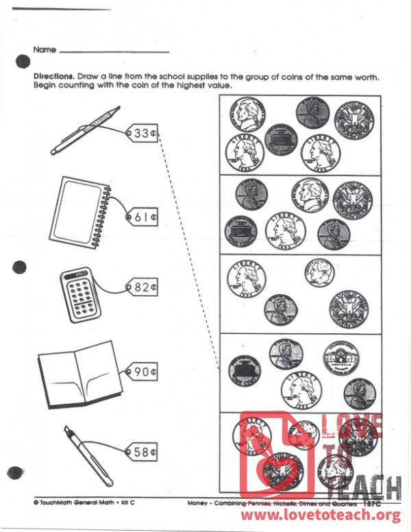 Combining Pennies, Nickels, Dimes, and Quarters | LoveToTeach.org